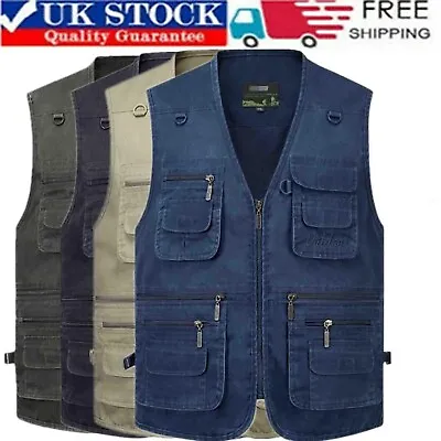 Mens Cowboy Vest Waistcoat Multi Pocket Jacket Fishing Camping Hiking Gilet  • £9.35