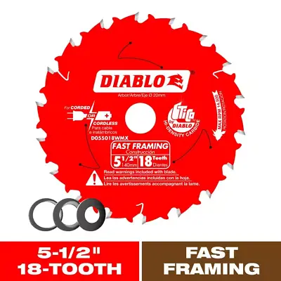 Fast Framing Circular Saw Blade 18Tooth Carbide Smooth Cut W/Bushings 5-1/2 In. • $20.12