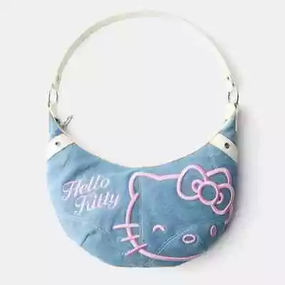 Hello Kitty Denim Embroidered Crescent Shape Underarm Shoulder Bag New 2024 • $54.99