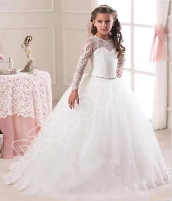 5-12 Years Girls Dresses Wedding A-line Flower Party Maxi Gown Waistline Dress • £13.99