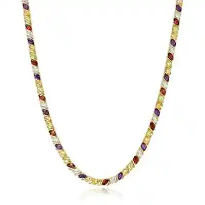 Marquise Shaped Multi-Gemstone Tennis Necklace 18 Inch In 10K Yellow Gold Over • $369.99