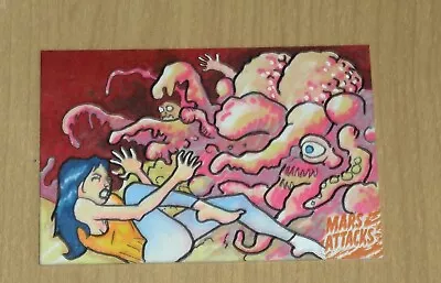 2021 Topps Mars Attacks Uprising HORIZONTAL Sketch Card 1/1 ORANGE Logo Artist ? • $59.99