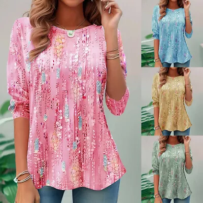 Blouse Pullover Tees Tops Tunic T-Shirt Women Casual Loose Long Sleeve Print • $13.65