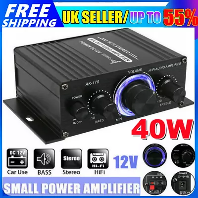 UK DC 12V HiFi Power Amplifier Mini Small Audio Digital Stereo Car FM AMP Home • £10.89