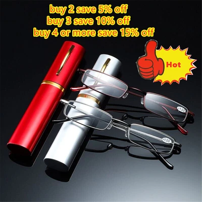 £2.98 • Buy Slim Readers For Men Women With Pen Clip Tube Case Reading Glasses Eyeglasses~