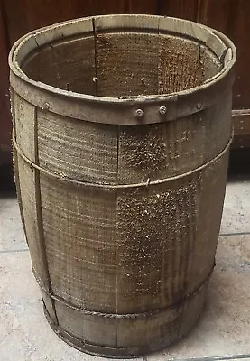 Vtg Wooden Primitive Wire Banded Nail Keg Barrel Rustic Farm Cabin Decor 17 X10  • $39