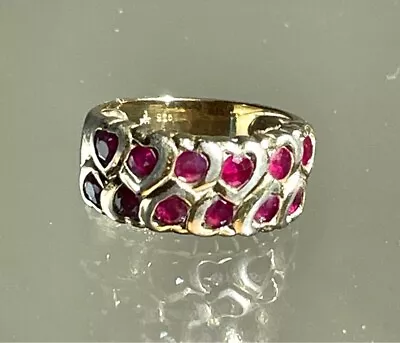 Hallmarked 925 Sterling Silver  Red Spinel Hearts Design Ring Size 5 • £35.16