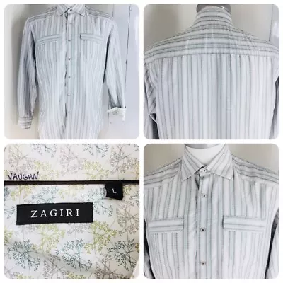 Zagiri Mens Size L Floral Striped Shirt 100% Cotton Long Sleeves Button Up    TC • $21.99