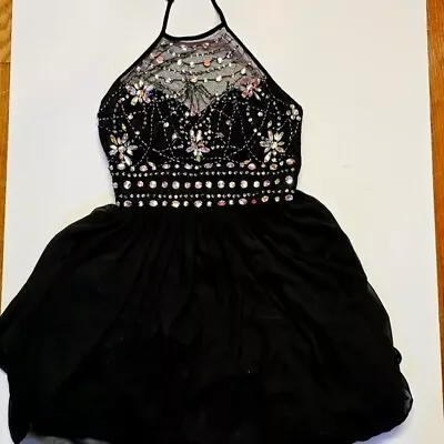 WINDSOR Halter Prom Pageant Evening Party Rhinestone Black Dress Juniors 7/8 • $40