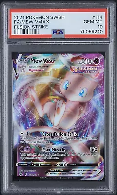 PSA 10 GEM MINT Full Art Mew VMAX 114/264 - 2021 Pokemon SWSH Fusion Strike (1) • $47.99