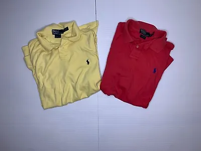 Lot Of Two Men's Polo Ralph Lauren Custom Fit Size Large Polo Shirts Yellow Pink • $22.49