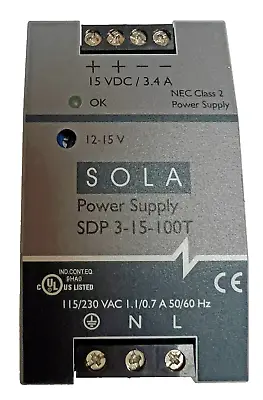 Sola Hevi-Duty SDP 3-15-100T 15 VDC 3.4 Amp Power Supply (SDP315100T) • $16.20