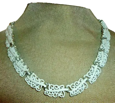 Vintage 1960's Monet White Enamel Metal Chocker Necklace Openwork 14  • $16.49