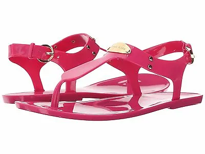 Michael Kors Mk Plate Jelly Raspberry Pink Pvc Womens Thong Logo Shoes Multisize • $49.90