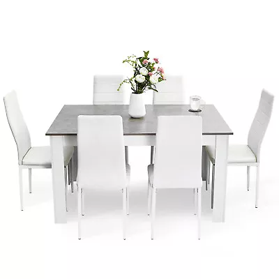 Mondeer Dining Table And Chairs Set 6 High Back Faux Leather Chair Grey&White • £169.99