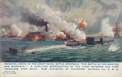 VA * Monitor And Merrimac Naval Civil War Battle * Riverview Chicago Ca. 1908 • $9.91