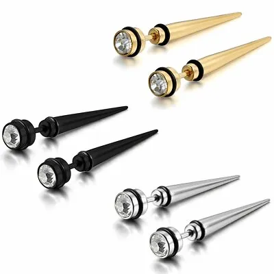 2pcs Punk Men Women Long Spike Faux Taper Stud Earrings Stainless Steel Piercing • $7.99