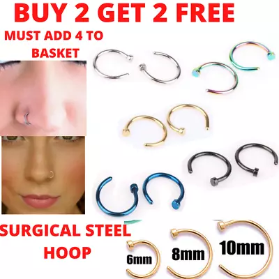 Nose Ring Surgical Steel Hoop Lip Rings Small Thin Body Piercing Fake Nose Rings • £1.75