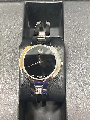 Ladies Movado 0604982 AMOROSA Diamond Stainless Steel Black Dial Bangle Watch • $375