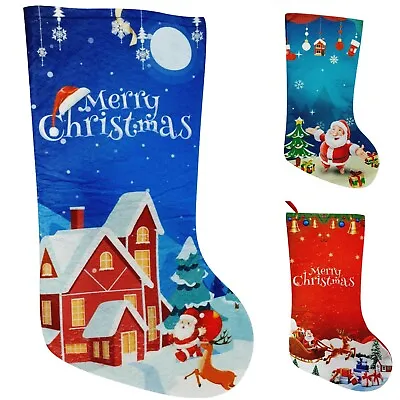 £2.99 • Buy Printed Velvet Christmas Stocking Filler Sack Santa Xmas Kid Gift Bag Sock Fire