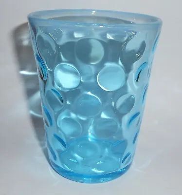 Vintage Glass Coin Dot Dimpled Blue Ombre Tumbler White Rim • $7.95