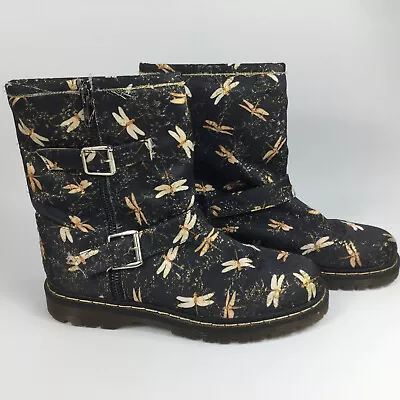 Zette Vegan Boots Zip And Buckle Dragonfly Pattern Size 38EU 7US Made In Spain • $69.95