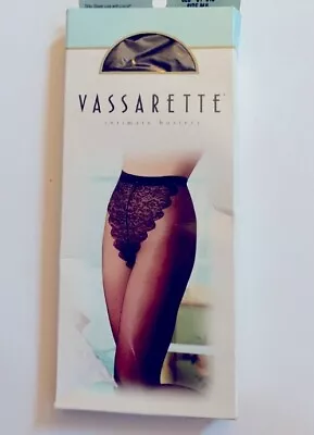 Vassarette Floral Lace Hi Cut Panty Hose NIP Black Sz M/L • $19.99