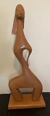 J G Casas 19” Vintage Wood Sculpture Carving Modernism Abstract • $299