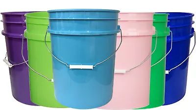 5 Gallon Food Grade Plastic Bucket -Made In USA- (Pack Of 6) 6 Colors • $61.77