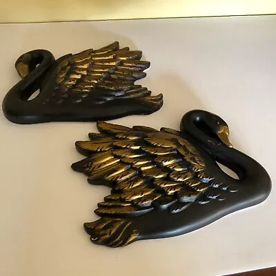 1968 Chalkware Black Swans With Gold Accents Wall Plaque MCM Miller Studios USA • $20