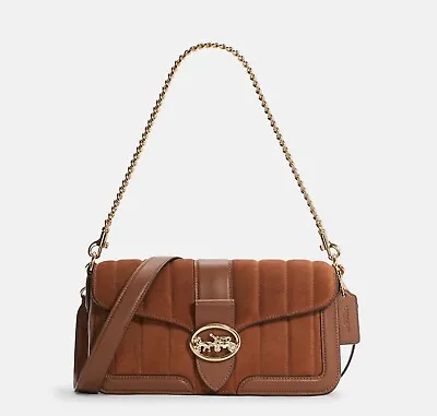 $275 • Buy ☂️🍄Coach Georgie Shoulder Bag With Linear Quilting-Gold/Redwood-NWT👍👍👍👍