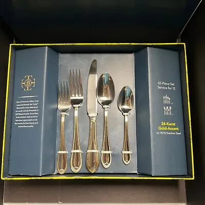 Towle 18/10 Stainless Steel Sinclair Gold 65 Pce Set Flatware # 11596 • $200