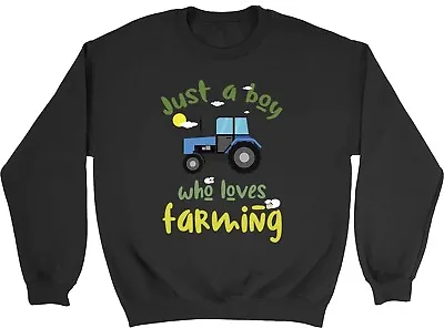 Boy Who Loves Farming Kids Sweatshirt Farm Farmer Tractor Boys Girls Gift Jumper • £12.99