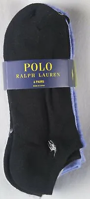 Polo Ralph Lauren 6 Pairs Black Grey Blue Ankle Athletic Socks 9-11 NWT • £27.79