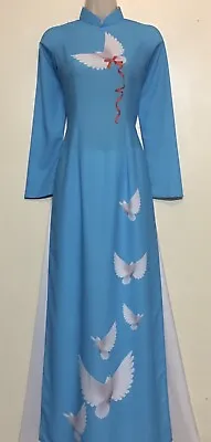 Ao Dai Lụa 3D Vietnamese Dress With White Pants - Size : Small • $39.99