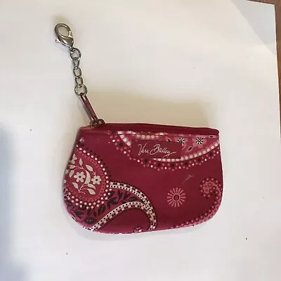 Vera Bradley Zip ID Window Change Purse Coin Card Wallet Red Pink Paisley • $7