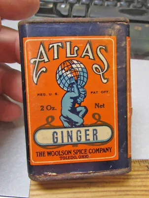 Vintage Atlas Ginger 2 Oz Spice Tin Fantastic Graphics Paper Label Some Left • $29.99