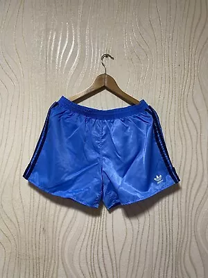 2000s ADIDAS VINTAGE SHORTS FOOTBALL SOCCER RUNNING Sz M (6) BLUE BLACK STRIPES • $118.87