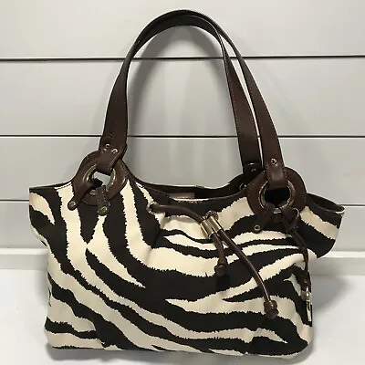 Michael Kors Purse Zebra Print Large Canvas Fashion Tote Shoulder Vtg • $49.95