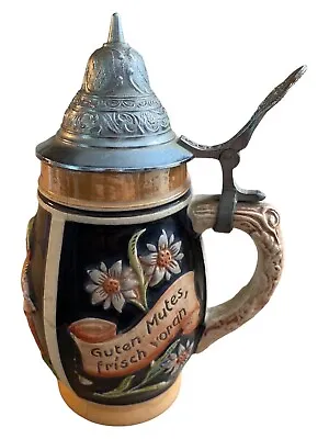 WEST GERMAN MUSICAL BEER STEIN LIDDED DBGM RARE White Flower -Cracked!!! Photos! • $3