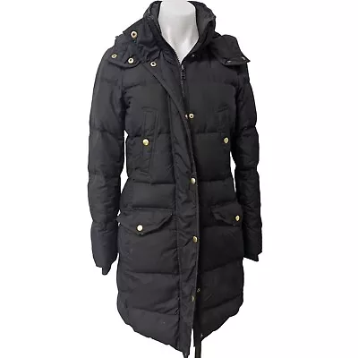 J. Crew Size XS Down Filled Parka Coat Jacket Black Hooded Quilted Pockets • $48