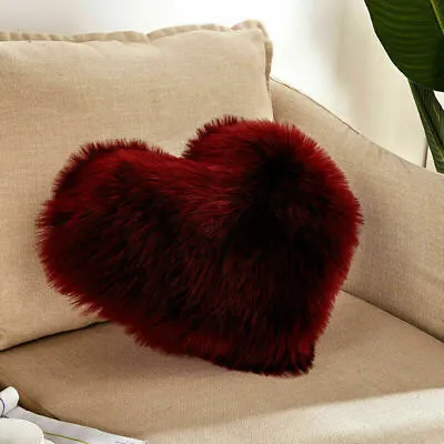Fluffy Love Heart Shape Pillow Case Soft Sheepskin Sofa Cushion Cover Home Decor • £10.39