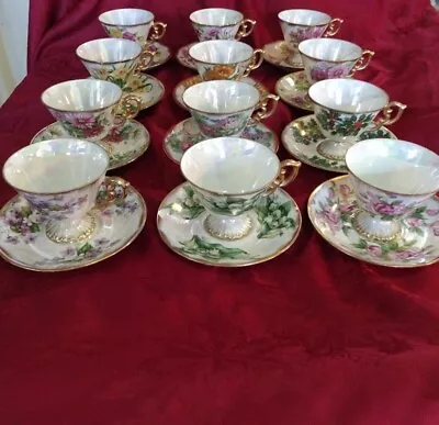 Ucagco Flower Of The Month Complete Set 12 Teacup Saucer Lusterware • $199.99