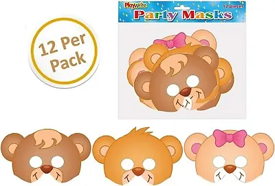 Diamante Crafts Teddy Bears Party Bag Fillers Fancy Dress Cardboard Masks 12nos • £3.69