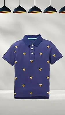 Ex Mini Boden Boy's Embroidered Pique Polo Shirt In Navy Blue Giraffes (Defect) • £9.99