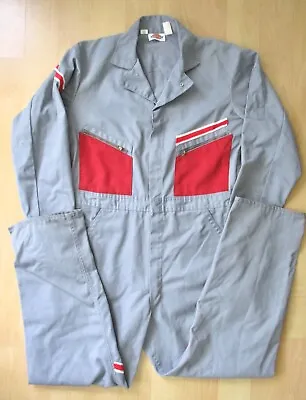 Dickies Gray Canvas Jumpsuit Coveralls Red Racing Stripe Checkered Flag 44 Tall • $45