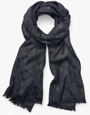 DKNY Womens Monogram Oversized Eyelash Fringe Lurex Scarf - New Black • $24.99