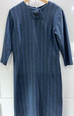 Vintage Wolsey Lombardi Blue & Green Checked Wool Dress Size 18 • $49.77