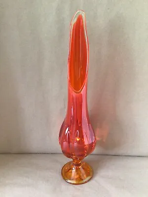Viking Epic 6 Petal #1435 *persimmon* Glass Footed 18.75” Swung Vase Mcm **vcg** • $139