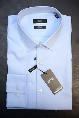 Hugo Boss Men's Jenno Slim Fit Easy Iron Pastel Blue Cotton Dress Shirt 41 16 • $64.79